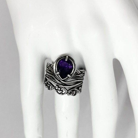 Or Paz PZ Sterling Israel Amethyst Ring ARTSY Weighs 6 Grams Size 8 - Picture 1 of 14
